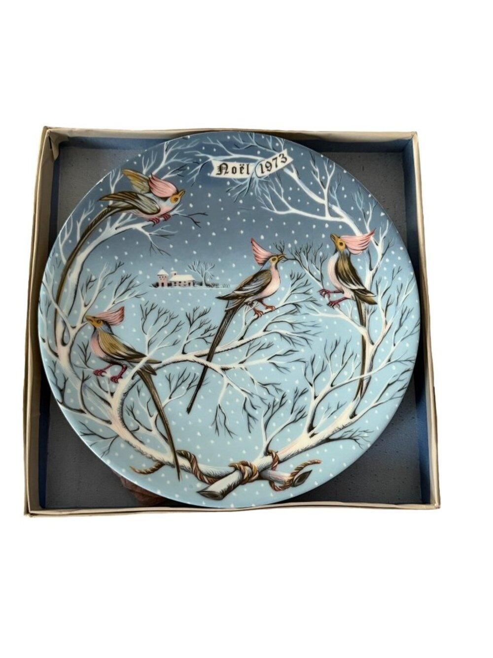 Haviland Limoges Four Coly Birds Christmas Collector Plate Noel 1973 Boxed